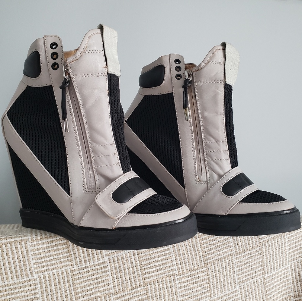 L.A.M.B. Black and Gray Wedge Sneakers